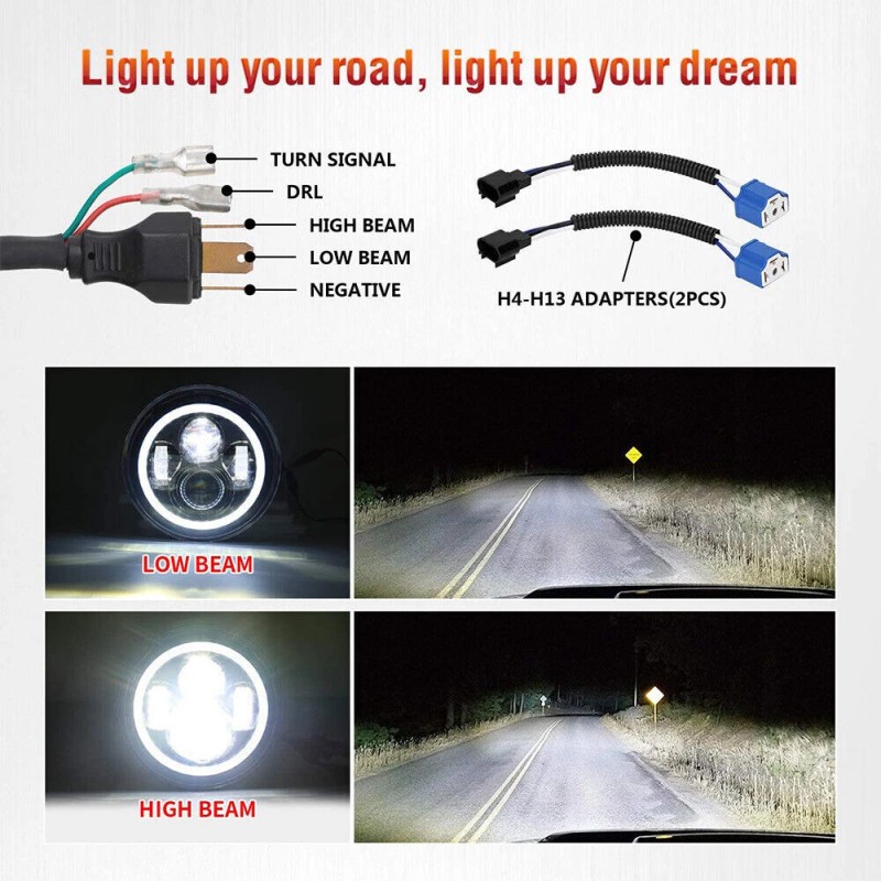 Bricologht 7" LED Headlight &Passing Lights For Harley-Davidson Electra Glide