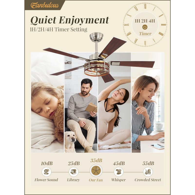 Fanbulous Farmhouse Ceiling Fans with Light, 48 Inch Bedroom Ceiling