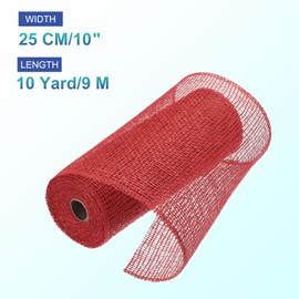 MECCANIXITY 10 Inch Poly Burlap Mesh for Wreath, Decorative Mesh Fabric Ribbon 10 Yard for Fall Easter Christmas Flower Bow, Bright Red