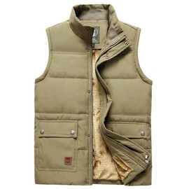 Neecan Mens Outdoor Vest Classic Fleece Outerwear Sleeveless Jackets Neck Zipper Cotton-Padded Coat Khaki M