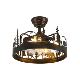 Jughtbo Black Chandelier Fan with，Farmhouse Rustic Ceiling Fan with Light and Remote, Adjustable Height, Rustic Chandeliers for Living Room, Bedroom, Hallway, Entryway Kitchen Lighting