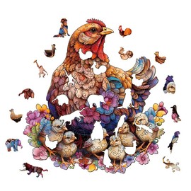 Jigfoxy Wooden Puzzle Adults, Chickens and Chicks Wooden Puzzle Wooden Puzzle Adults and Children, Unique Educational Toy in Animal Shape for Family Friends, L-31.6 x 34 cm, 250 Pieces