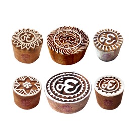 Clay Printing Stamps Designer Round Om Sign Shape Wooden Blocks (Set of 6)