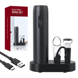 Hojudo Electric Wine Opener with Charging Base,Cordless Electric Wine Opening with Pourer, Foil Cutter, Vacuum Preservation Stoppers,Wine Bottle Opener for Kitchen, Wine Gifts for Men