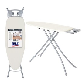 Ironing Board Extra Wide 18” Made in The USA by Seymour Home Products (Khaki), Includes Iron Rest, Cover & Pad | 4 Heavy Duty Legs for Extra Support | Steel Mesh Top for Advanced Steam Flow