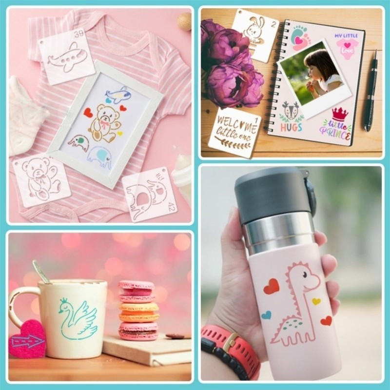 64-Piece Baby Stencil Set, Cute Reusable Stencils for Baby Shower