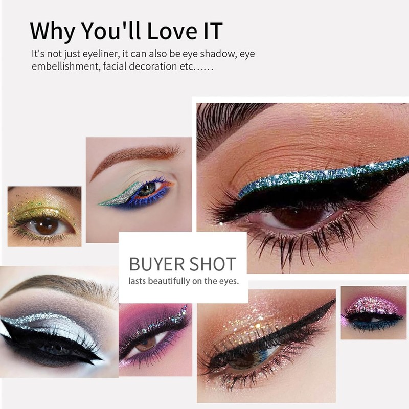 Glitter Eyeliner and Eyeshadow - Waterproof Sparkle Long-Lasting Smudge-proof Liquid