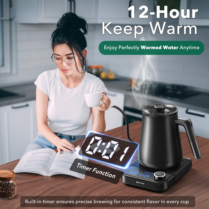 Electric Kettle, HIYAKOI Gooseneck Electric Kettle with Temperature Control, Pour