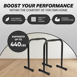 HolaHatha Dip Station Bar with Adjustable Foot and Non Slip Foot Covers for Home Gym, Sports, and Strength Training Dip Stands, Black