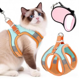 Arnes gato antiescape, Pechera para gato, Equipado con una cuerda de tracción automática de 5 m, Con tiras reflectantes, Para gatos pequeños, medianos