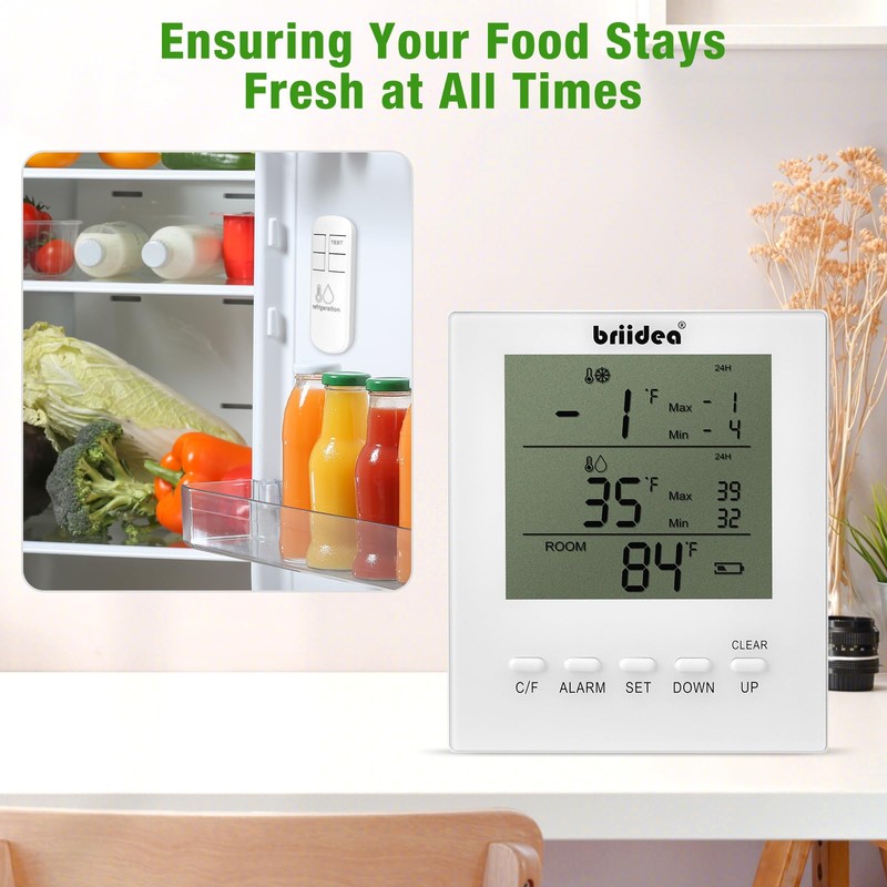 Freezer Temperature Alarm, Briidea Wireless Fridge and Freezer Thermometer with