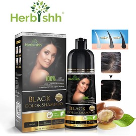 Herbishh - Champú colorante para cabello gris, champú con tinte natural para el cabello, colorea el cabello en minutos, dura hasta 3 o 4 semanas, 500 ml, tinte de cabello 3 en 1, sin amoniaco (negro)