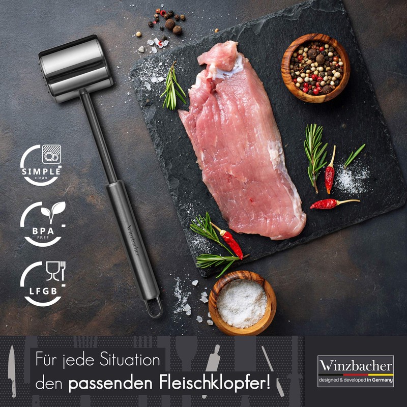 Winzbacher® Meat Tenderiser [Dishwasher Safe] Stainless Steel | 2 Beating