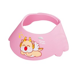 Baby Shower Cap Shield, Soft Adjustable Kids Bath Visor Hat Shampoo Washing Hair Protection Cartoon for Toddler children (Pink Dragon)