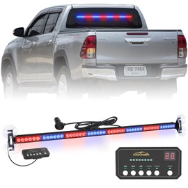 XRIDONSEN 35 inch Traffic Advisor Red Blue Police Lights 48 LED Emergency Strobe Light Bar Safety Hazard Warning Lights Front/Rear Window w/Display Controller for Law Enforcement Vehicles Trucks Car