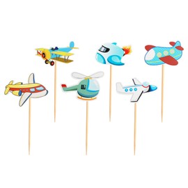 Cyodoos 24Pcs Airplane Cupcake Toppers Airplane Aircraft Cupcake Picks for Kids Plane Theme Baby Shower Birthday Party Decoration