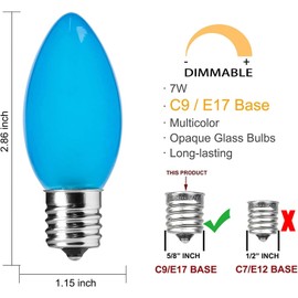 25 Pack C9 Multicolor Christmas Light Bulbs, C9 Multicolor Replacement Bulbs for Outdoor Patio Christmas String Lights, 7W Incandescent Night Light Bulbs, C9/E17 Intermediate Base Bulb,120V 7W bulb