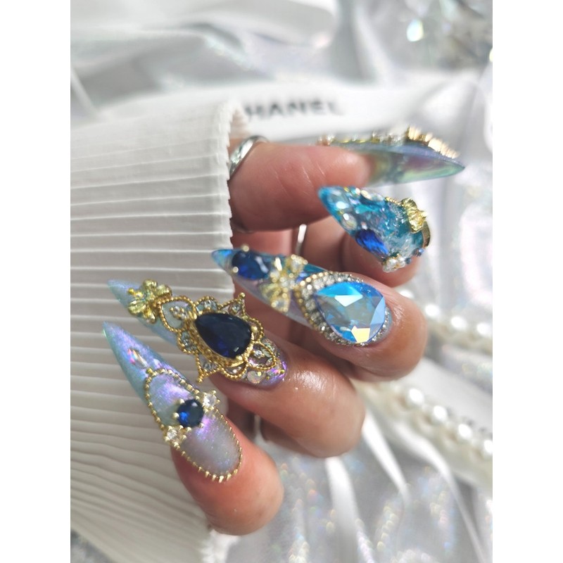 ❣️ Brilliant blue sapphire handmade nail tips ✨ - Long