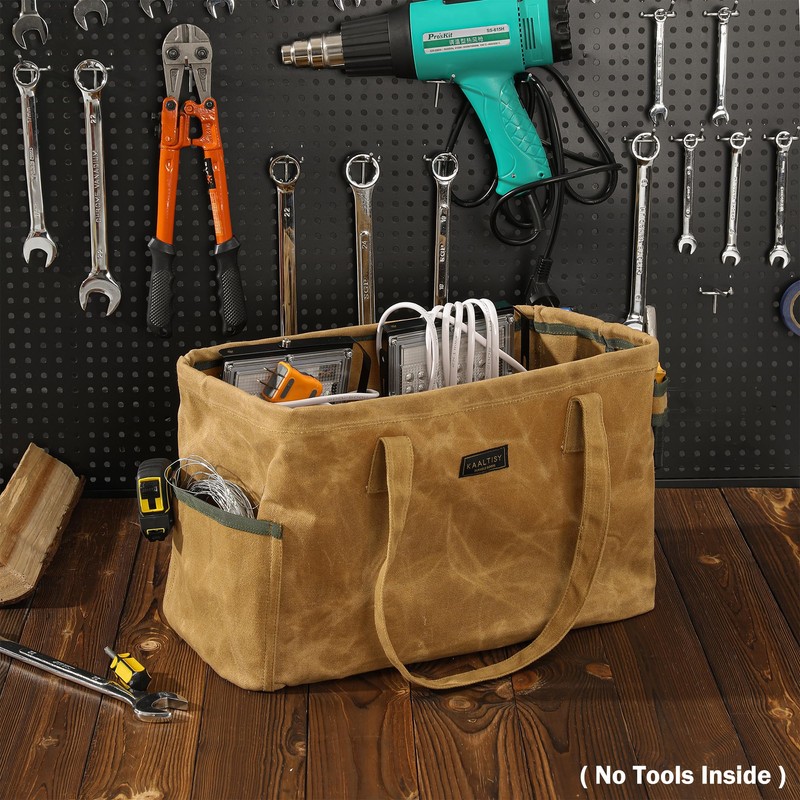 Open Top Tool Bag, Heavy Duty 16oz Waxed Canvas Tool