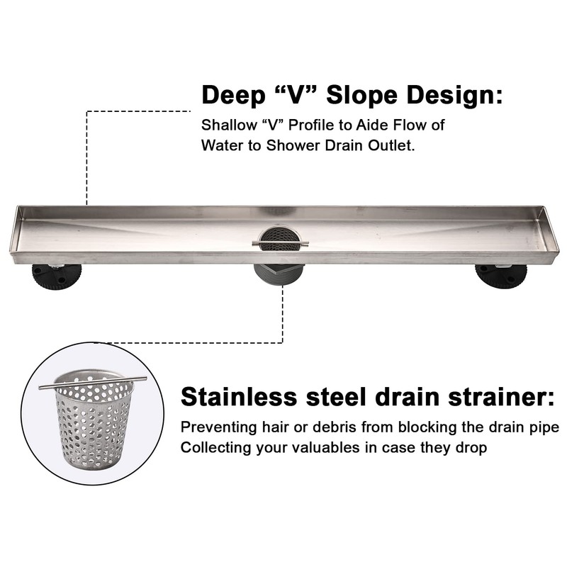 AVSIILE Linear Shower Floor Drain, 24 Inch Brushed Nickel 304
