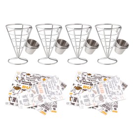 CNQLIS 4 Piece French Fry Holder French Cone French Fries Wire Basket with Sauce Cups 200 Sheets Colorful Deli Grease Paper Perfect