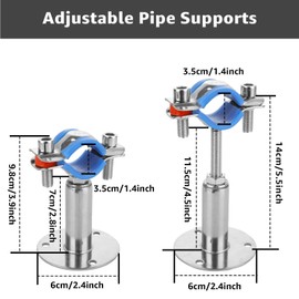 6 Pack 304 Stainless Steel Wall Mount Ceiling Mount Pipe Supports, Adjustable Pipe Support Bracket with Screws for Pipe 36-40mm, Adjustable Height 100-150mm