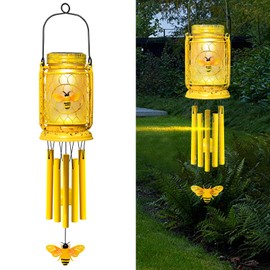Vcdsoy 1 Pack Solar Bee Wind Chimes for Outside, for Mom Women Grandma,Solar Bee Mason Jar Wind Chime Light Unique Hanging Wind Chimes Outdoor,IP65 Waterproof for Yard Garden Terrace