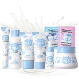 Milk Skin Care Sets & Kits - Skin Care Gift Set for Women - Gifts For Teenage Girls - Skincare Set Cleanser, Serum, Face Cream,Eye Cream,- Facial Kit for Moisturising (8pcs)