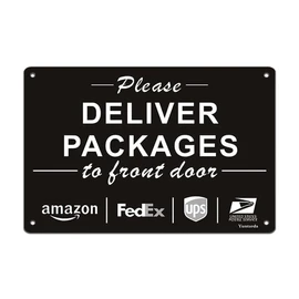 Please Deliver Packages to Front Door Sign, Yuntarda 10”x7” Rust Free 40Mil Aluminum UV Printed Metal Reflective Sign Easy to Mount No Fading Outdoor Use