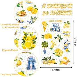 Whaline 30 Sheet Hello Lemon Scrapbook Stickers Watercolor Lemon Journal Decals for Summer Laptop Water Bottle Decor Supplies (Lemon Theme)