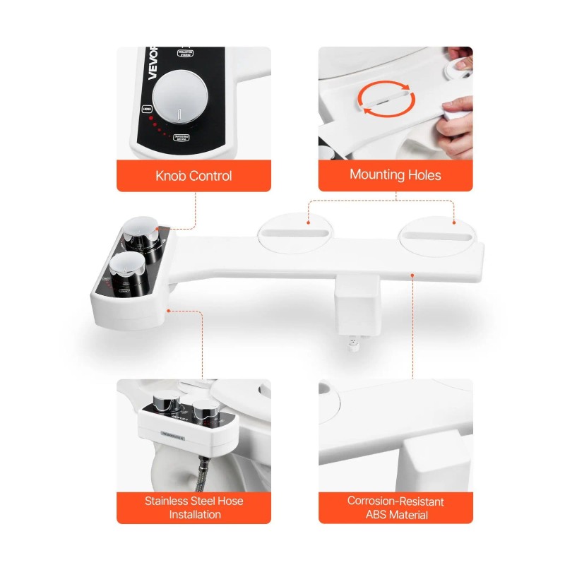 Dual Retractable Nozzles Modern Toilet Bidet Attachment White Non-Electric Seat