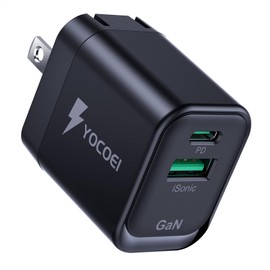 YOCOEI 30W PD Charger, 2 Ports (1 USB-A, 1 USB-C, GaN + iSonic Technology, Ultra Compact Type-C Rapid Charger, Foldable), PD3.0/QC3+, PPS Standards Compliant, PSE Technical Standards Compliant