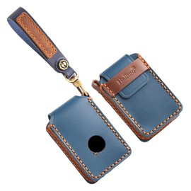 HIBEYO Leather Key Fob Cover Compatible with Volvo XC90 XC60 XC40 S60 S90 V90 Polestar 1 Polestar 2 Polestar 3 Accessories Genuine Leather Key Case with Keychain-A Type Blue
