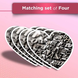 Vinyl Heart Stickers (Set of 4) - Metallic Newspaper Letter Press Fun Decals for Laptops,Tablets,Luggage,Scrap Booking,Fridges #14203