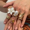 CJIAYUJEW Chunky Gold Flower Rings Pearl Stacking Statement Rings for