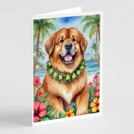 Caroline's Treasures Tibetan Mastiff Luau Greeting Cards Pack of 8 Blank Cards with Envelopes Whimsical A7 Size 5x7 Blank Note Cards