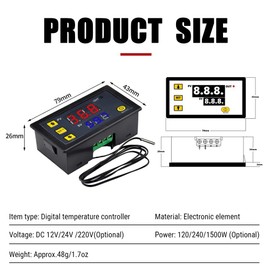Uadme Digital Thermostat, Microcomputer Temperature Controller with Sensor, W3230 DC 12V LED Digital Thermostat Switch Sensor Meter -20°C ~ 100°C, Alarm at High Temperature