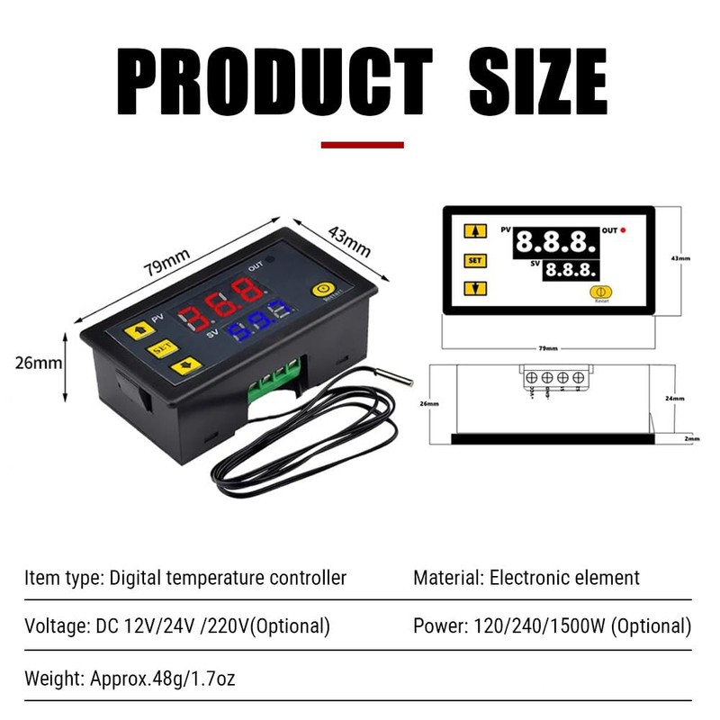 Uadme Digital Thermostat, Microcomputer Temperature Controller with Sensor, W3230 DC
