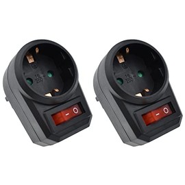 2 socket adapters with switch including child lock, black (saves electricity and protects the environment)