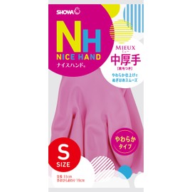 Showa Gloves [Soft Type] Nice Hand Mu, Medium Thick, S Size, Pink, 1 Pair