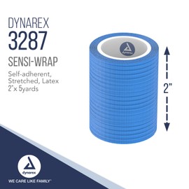 Dynarex 3287 Sensi-Wrap Self-Adherent Bandage Roll, Dark Blue, 2" x 5 yds Size, 180" Length, 2" Width, Pack of 36