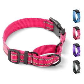 BITSYMORE Martingale Dog Collar, Adjustable Nylon Reflective Collar with Buckle. for Small, Medium, Large Dogs. Prevents Slipping Out (S, Pink)