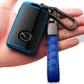 Teenpull Fit for Mazda Key Fob Cover with Keychain – TPU 360 Degree Full Protection Case Compatible with 2019-2023 Mazda 3, CX-5, CX-30, CX-9, CX-3, CX-8, MX-5, Mazda Accessories – Blue