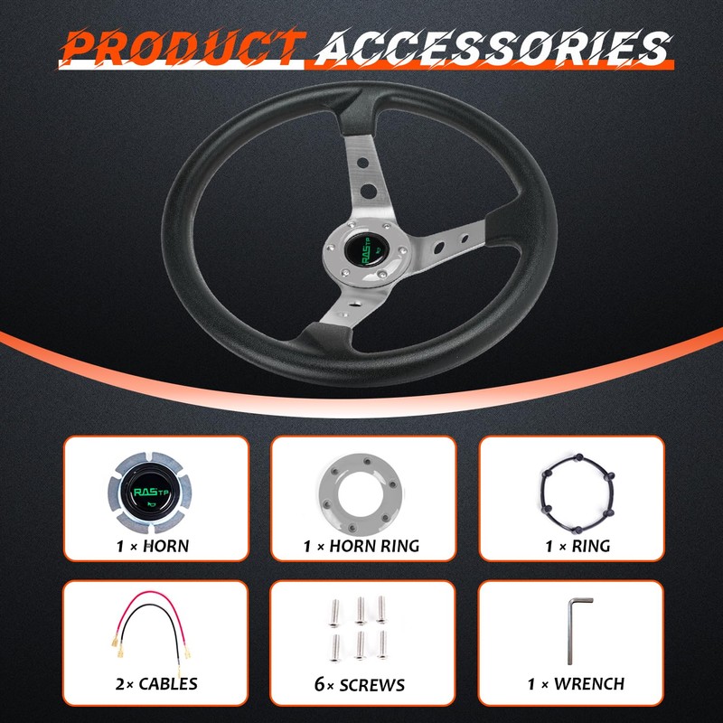RASTP Universal Drifting Deep Dish Racing Steering Wheel 13.8”/350mm 6