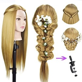 Mannequin Hairdressing Training Head, 68.5 cm, with Synthetic Hair and Table Clamp