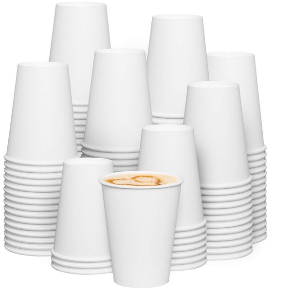 Comfy Package, White Paper 350gsm Hot Coffee Cups [300 Count - 12 oz.]