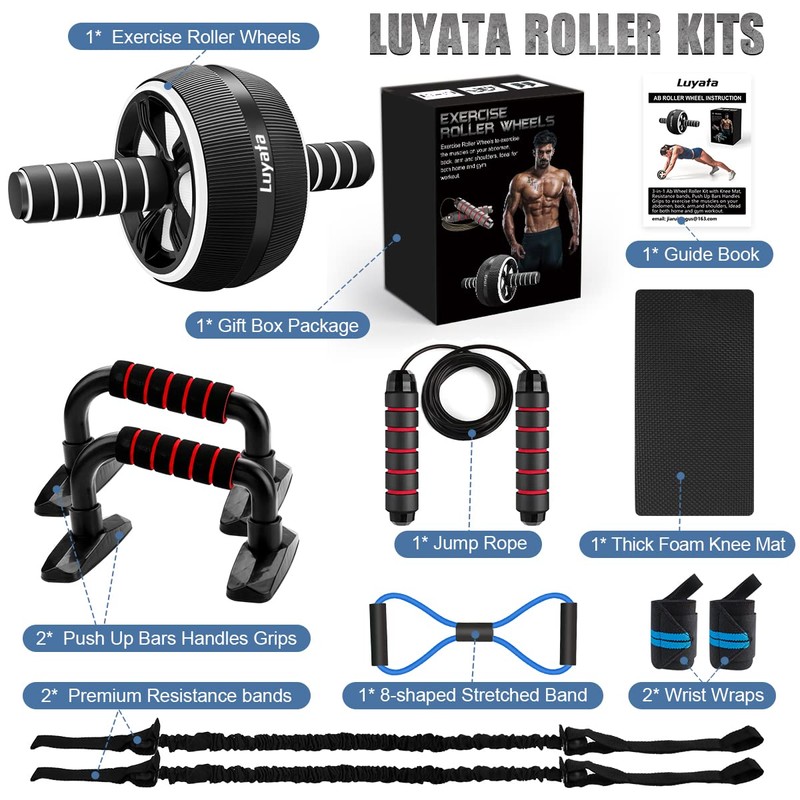 Ab Roller Wheel, 10-In-1 Ab Exercise Wheels Kit with Resistance