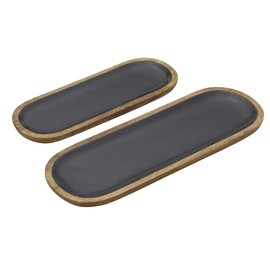 Mikasa Mango Wood Oval Serving Platters - Set of 2 Oval Trays with Black Interiors and Warm Wood Borders - Ideal for Appetizers, Charcuterie, Cookie - Serving Tray & Decorative Platter (16" & 20")
