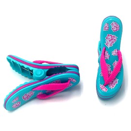 PERFORMORE Flip Flop Beach Towel Clips (Pink Strap), Set of 2, Portable Towel Holder Clips, Secure Clips for Beach Chairs Deck Patio Pool Boat Cruise Lounge Chair Accessories