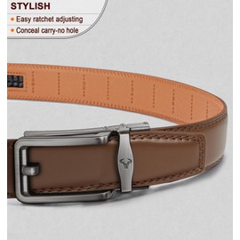 Men Belt,BULLIANT Ratchet Click Sliding Leather Belt for Gift Men 1 3/8,Cut for Fit(Tawny,32"-38"Waist Adjustable)
